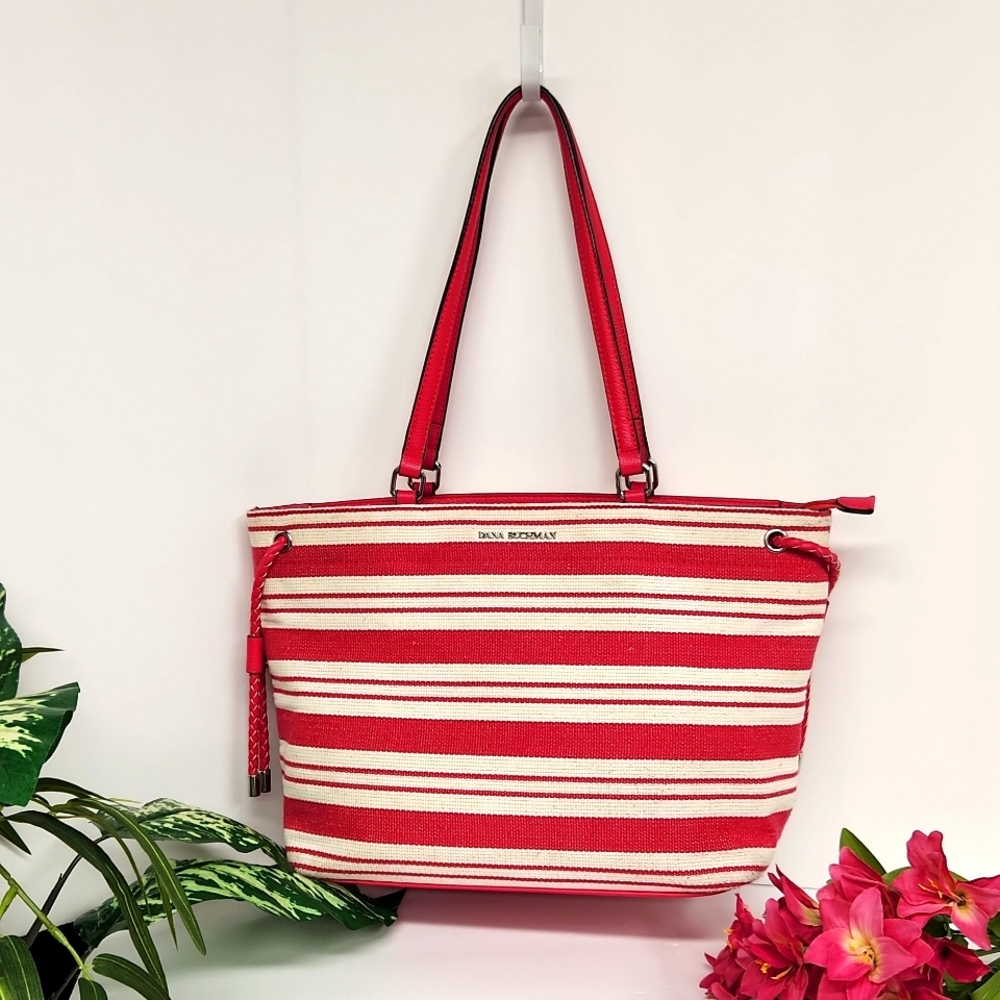 Dana Buchman Myla Tote Bag Pink Stripe Canvas Purse